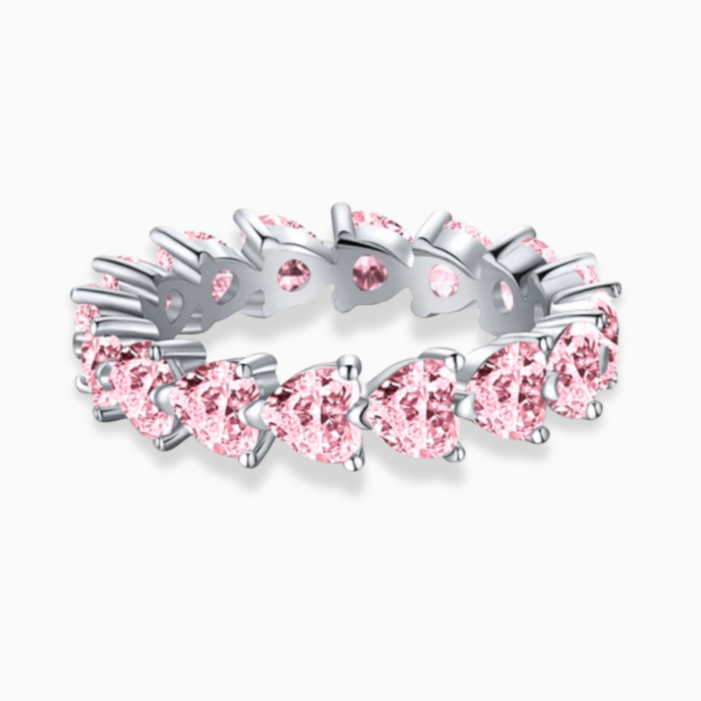 Pink Heart Eternity Lab Grown Diamond Band Ring 18K Gold