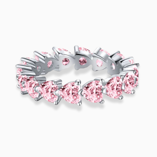 Fancy Pink Heart Eternity Lab Grown Diamond Band Ring 18K Gold