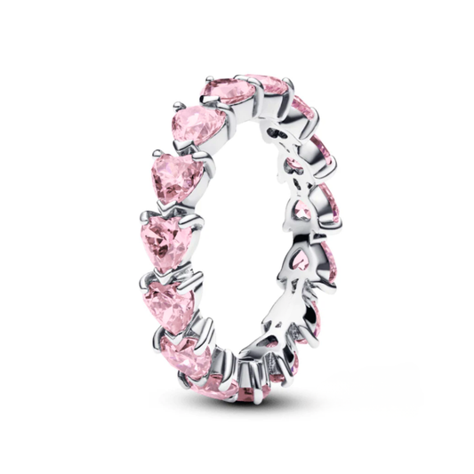 Fancy Pink Heart Eternity Lab Grown Diamond Band Ring 18K Gold