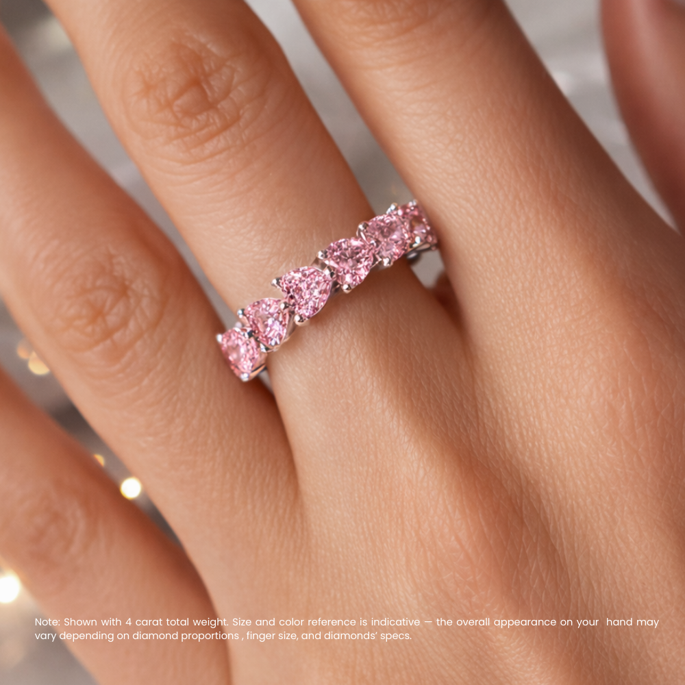 Pink Heart Eternity Lab Grown Diamond Band Ring 18K Gold