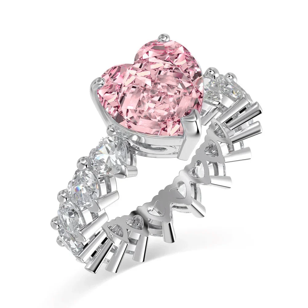 Pink Heart on Heat Eternity Lab Diamond Ring in White Gold 18K 7 CT TW