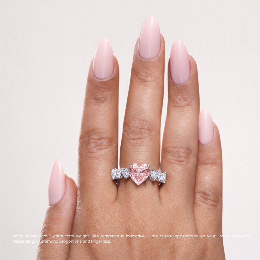 Pink Heart on Heat Eternity Lab Diamond Ring in White Gold 18K 7 CT TW