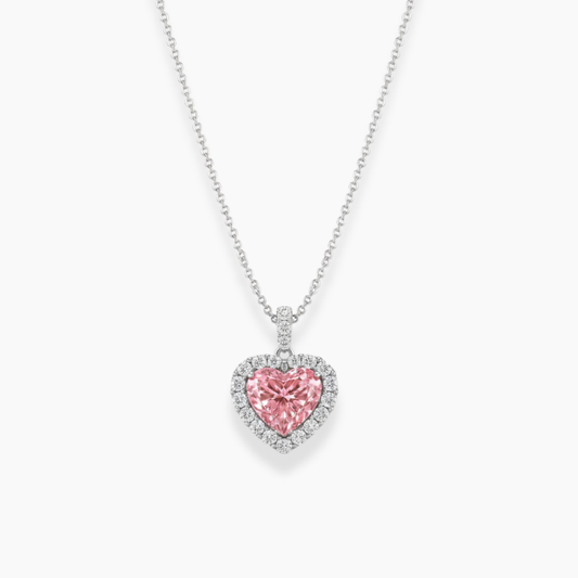 Halo Pink Heart Pendant Lab Diamond ( 3 ct. tw. ) Necklace 18K Gold