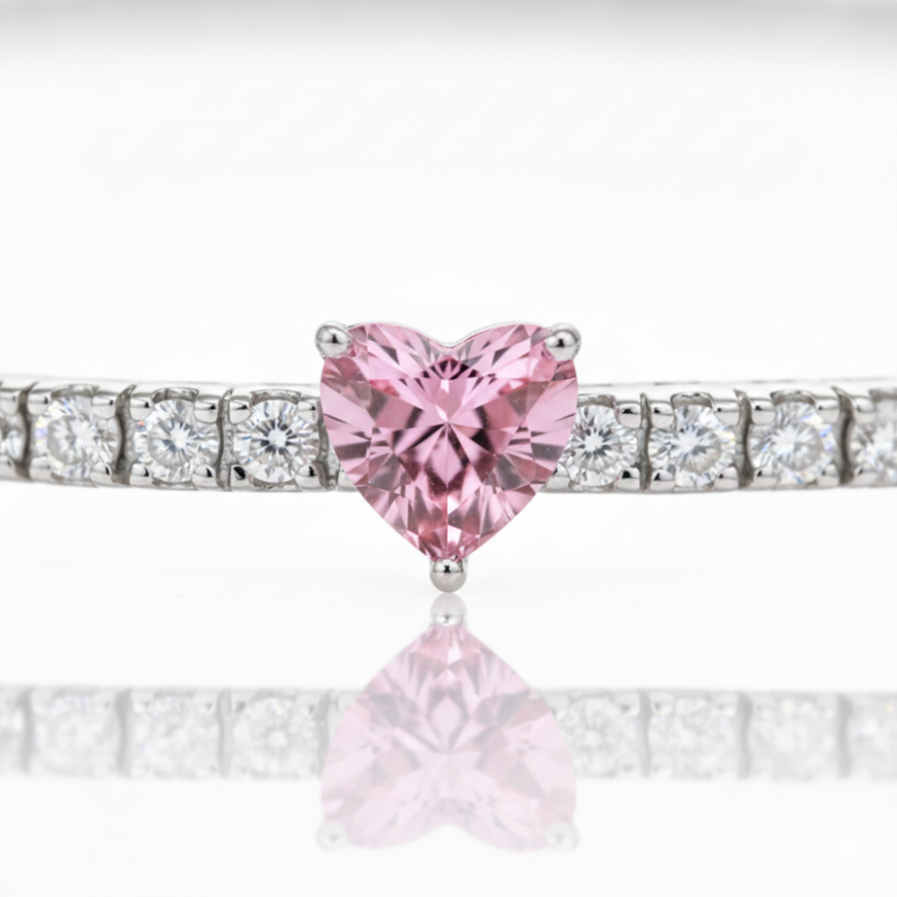 Pink Heart Tennis Lab Diamond Bracelet (5.5 ct. tw.) 18K White Gold