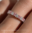 North-South Alternating  Pink and White Heart Eternity Lab Grown Diamond Eternity  Band Ring 18K Gold