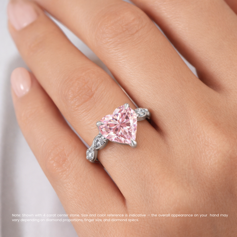 Marquise Accents Pink Heart Lab Diamond Ring in White Gold 18K