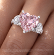 Trilogy Pave Fancy Pink Heart Lab Diamond Ring (Heart Side Diamonds) in White Gold 18K