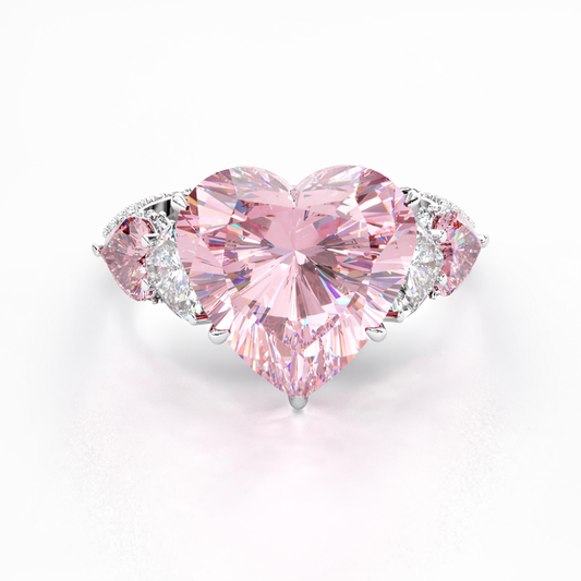 Quartet Pave Fancy Pink Heart Lab Diamond Ring (4 Heart Side Diamonds) in White Gold 18K (Copy)