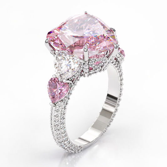Quartet Pave Fancy Pink Heart Lab Diamond Ring (4 Heart Side Diamonds) in White Gold 18K (Copy)