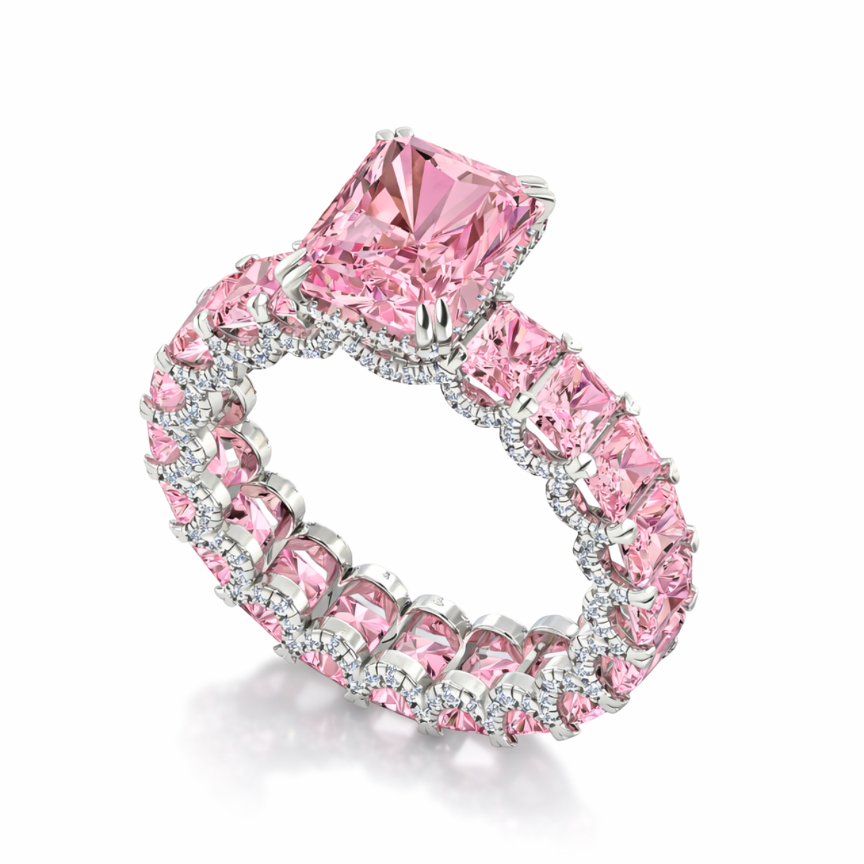 Jasmine Eternity Fancy Pink Radint Lab Diamond Ring in White Gold 18K