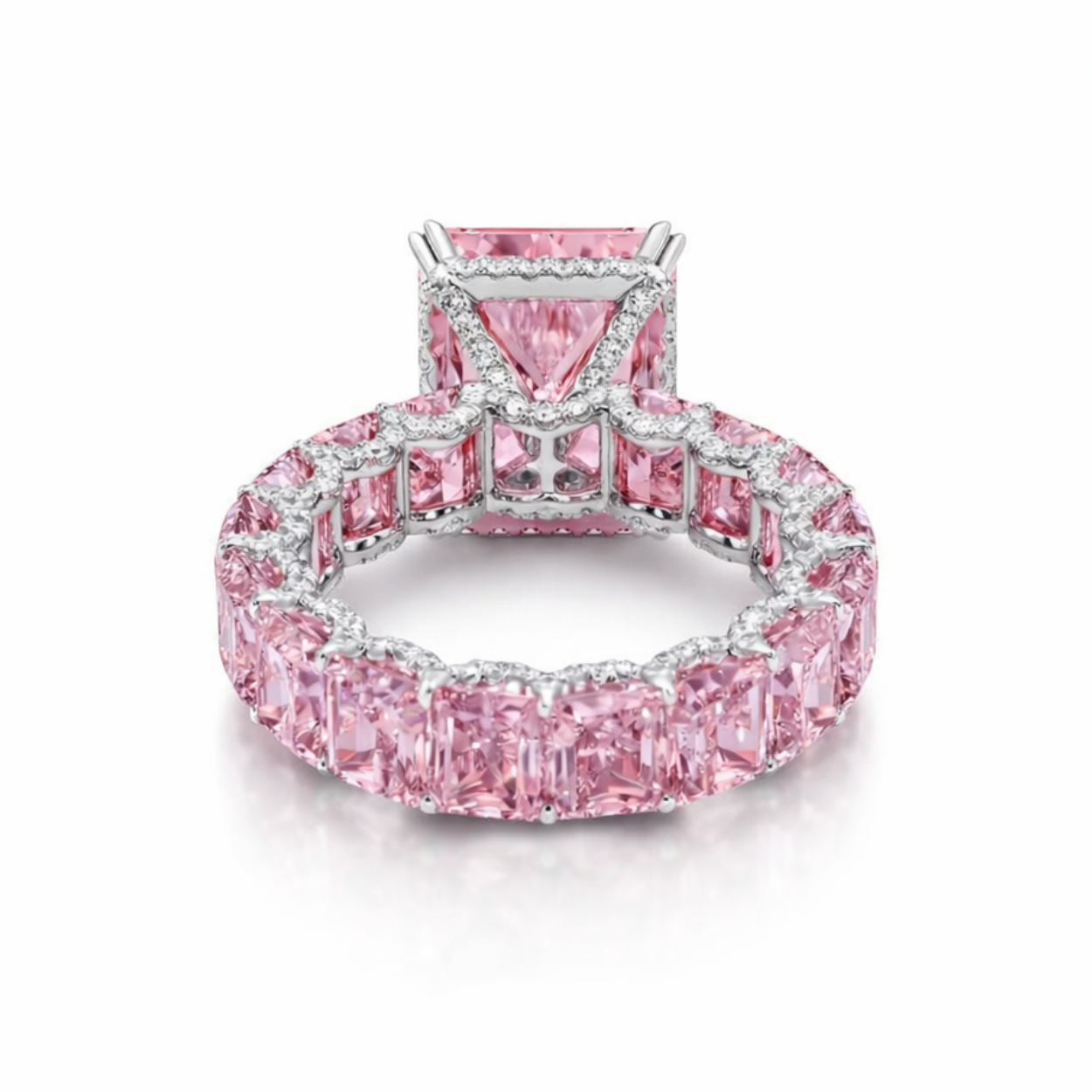 Jasmine Eternity Fancy Pink Radint Lab Diamond Ring in White Gold 18K