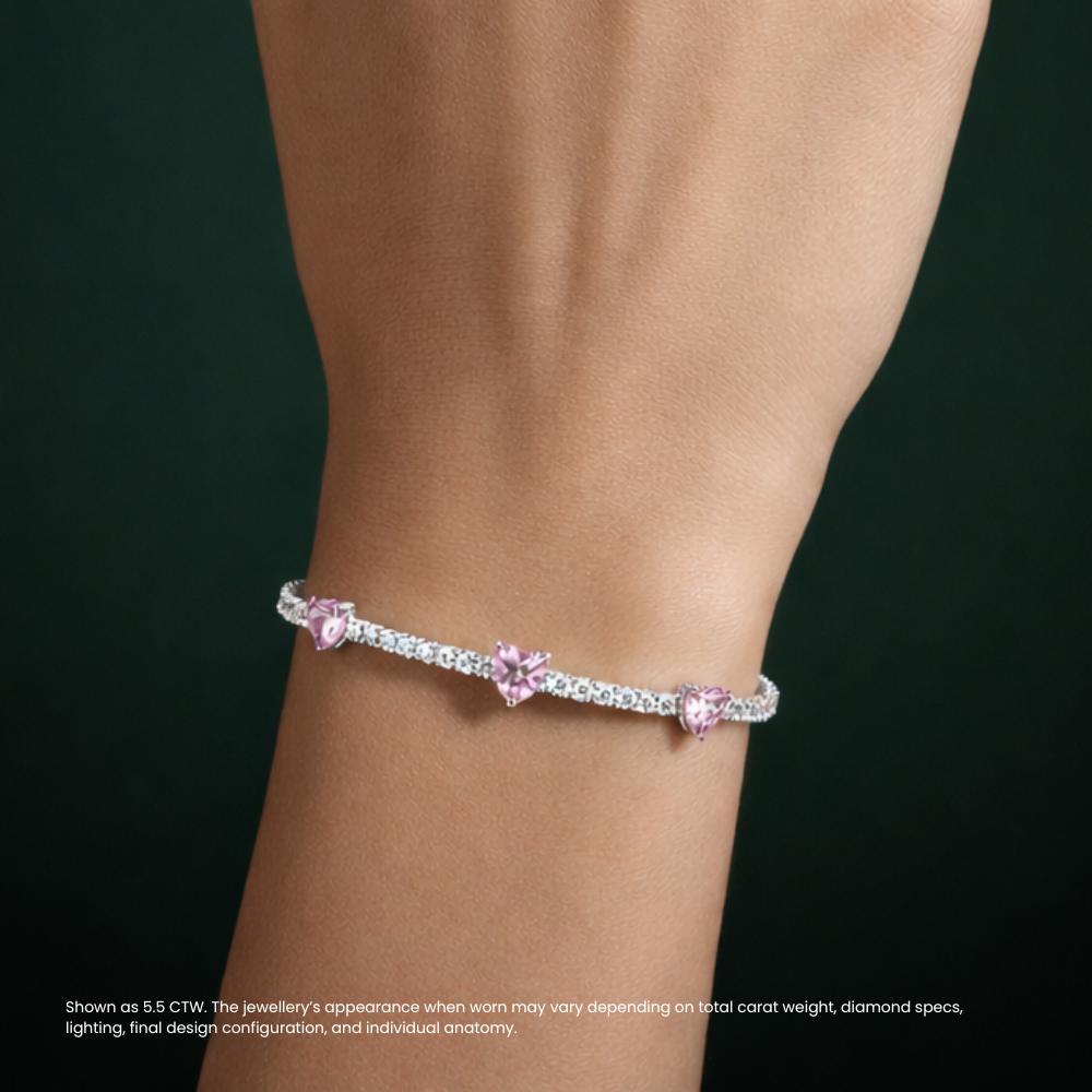 Pink Heart Tennis Lab Diamond Bracelet (5.5 ct. tw.) 18K White Gold