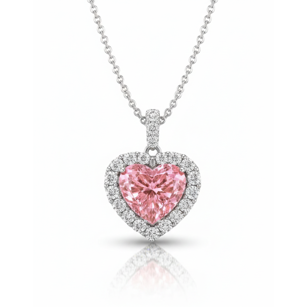 Halo Pink Heart Pendant Lab Diamond ( 2 ct. tw. ) Necklace 18K Gold
