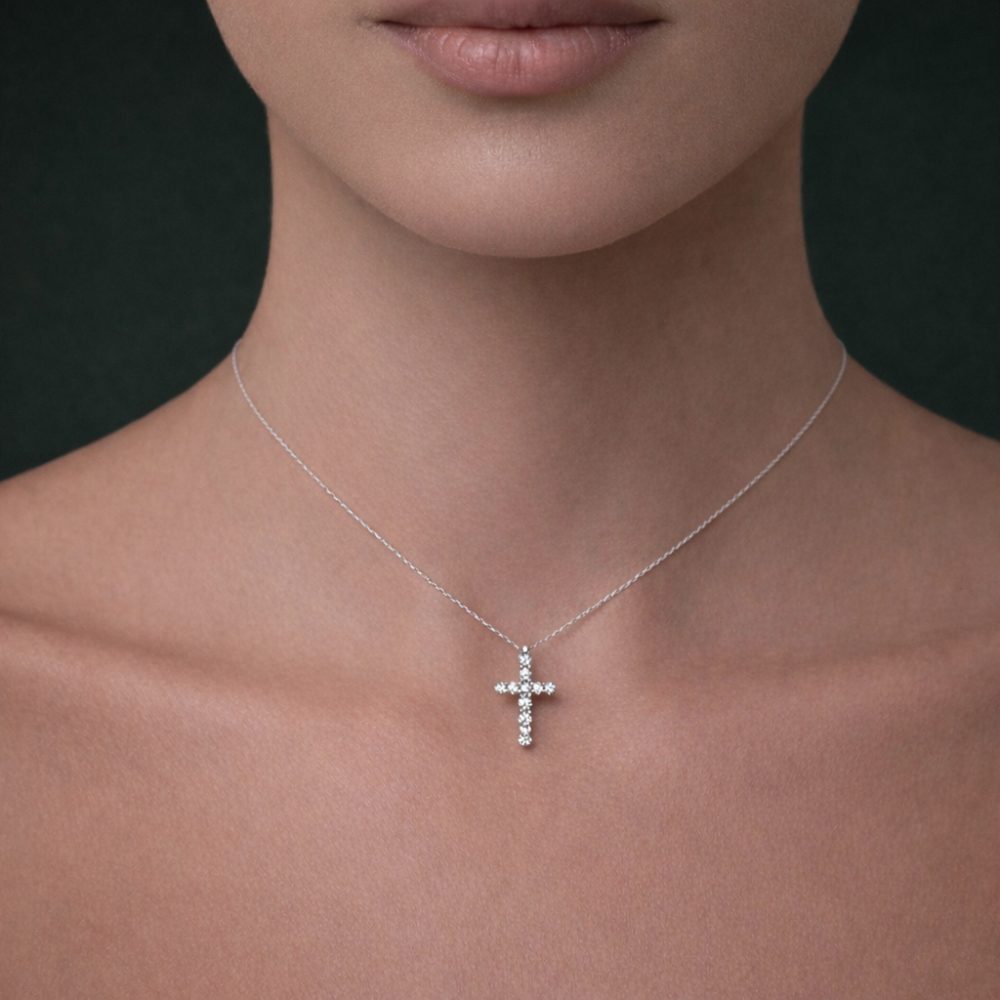 Diamond Cross 11x 0.1 carat round | VVS-VS EF lab diamond | White Gold 18K | 16 inches chain