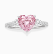 Trilogy Fancy Pink Heart Lab Diamond Ring (Round Side Diamonds) on Pave Band in White Gold 18K
