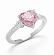 Trilogy Fancy Pink Heart Lab Diamond Ring (Round Side Diamonds) on Pave Band in White Gold 18K