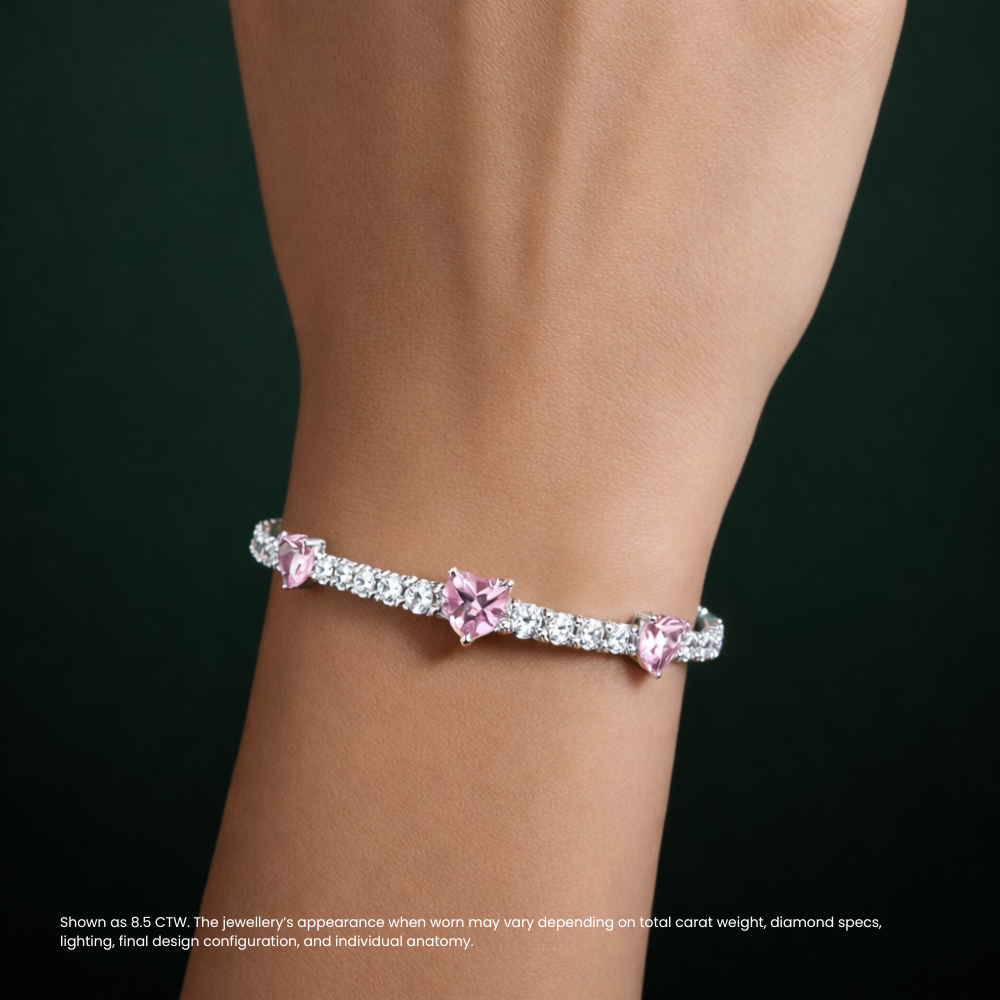Pink Heart Tennis Lab Diamond Bracelet (8.5 ct. tw.) 18K White Gold