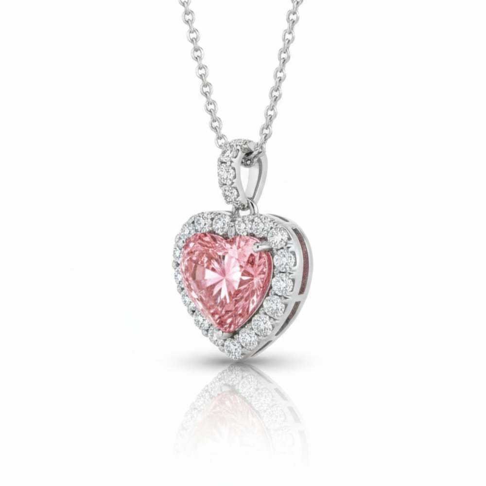 Halo Pink Heart Pendant Lab Diamond ( 2 ct. tw. ) Necklace 18K Gold