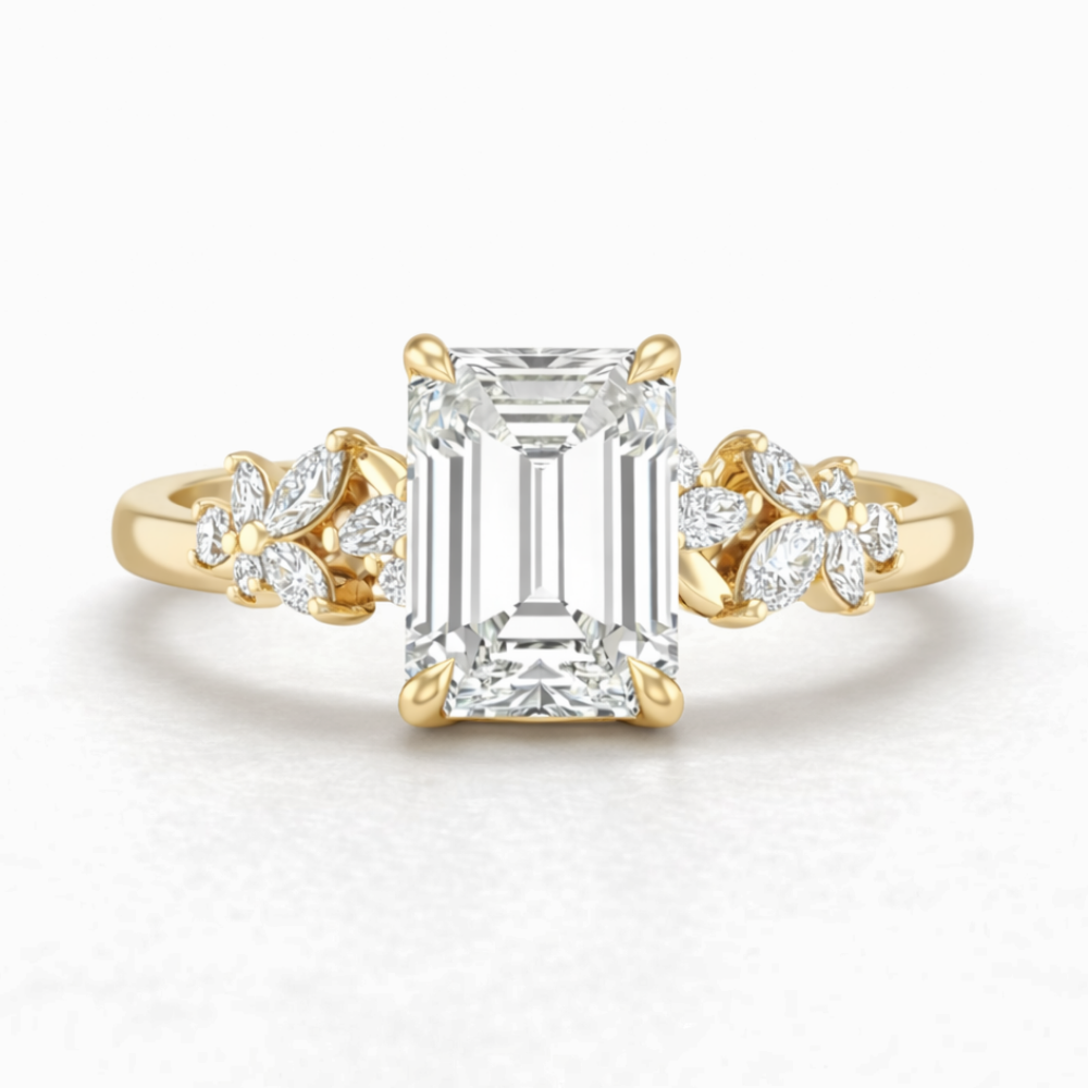 Emiliane Trilogy Emerald Lab Diamond Ring in Yellow Gold 18K