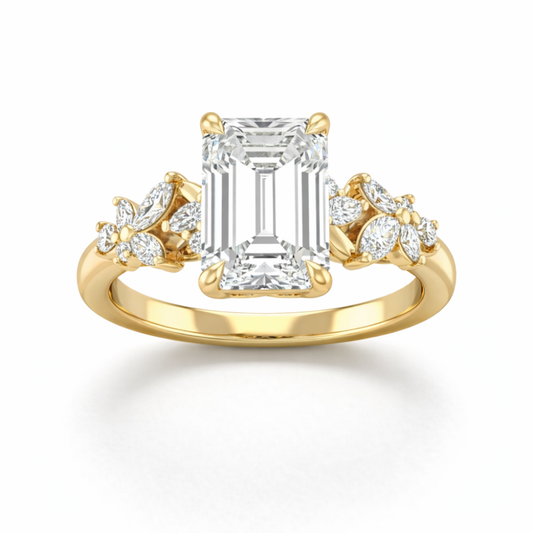 Emiliane Trilogy Emerald Lab Diamond Ring in Yellow Gold 18K