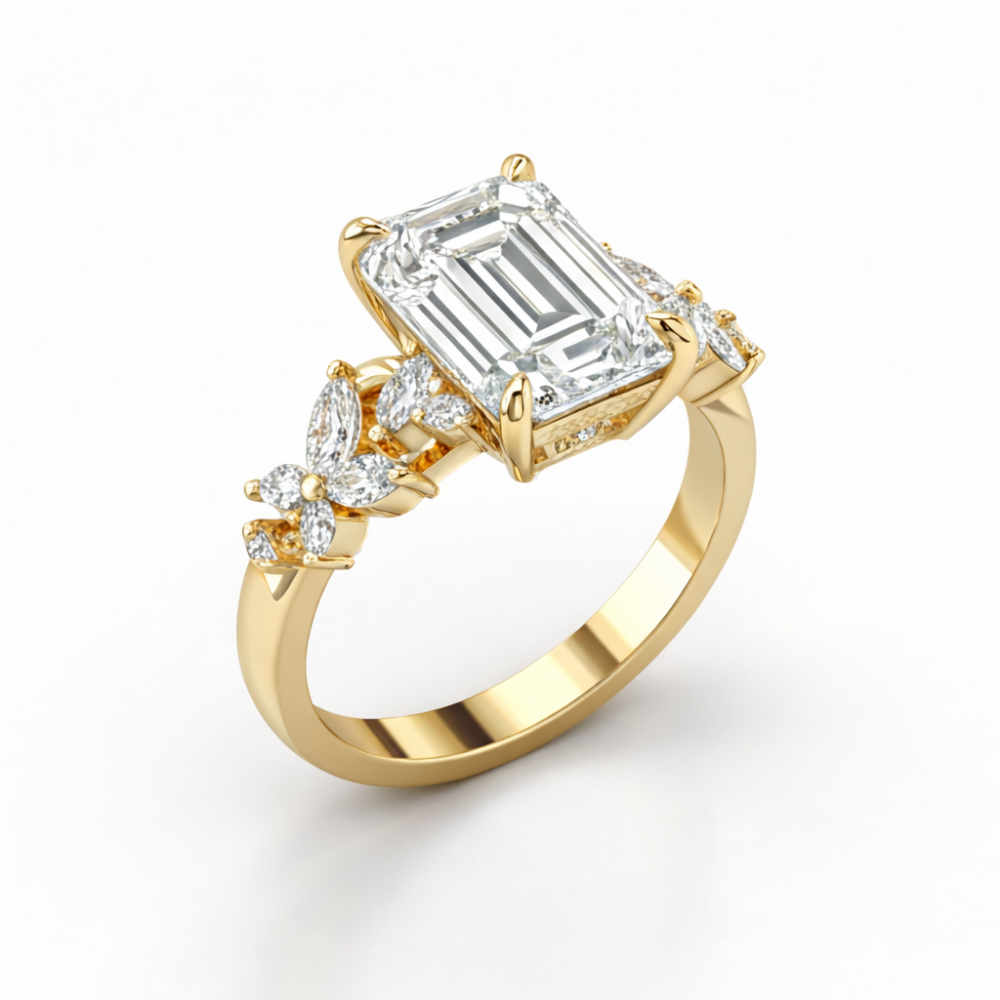 Emiliane Trilogy Emerald Lab Diamond Ring in Yellow Gold 18K