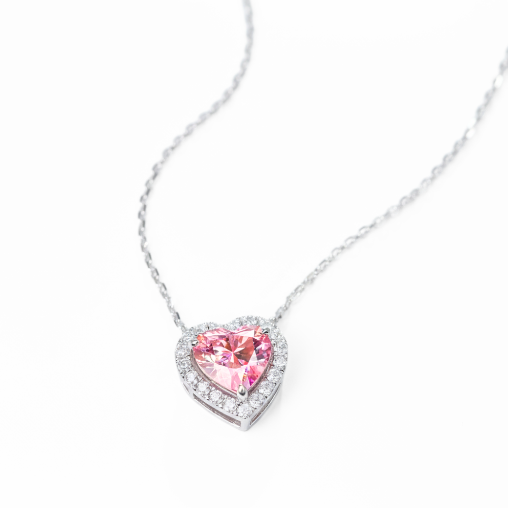 Halo Pink Heart Pendant Lab Diamond ( 2 ct. tw. ) Necklace 18K Gold
