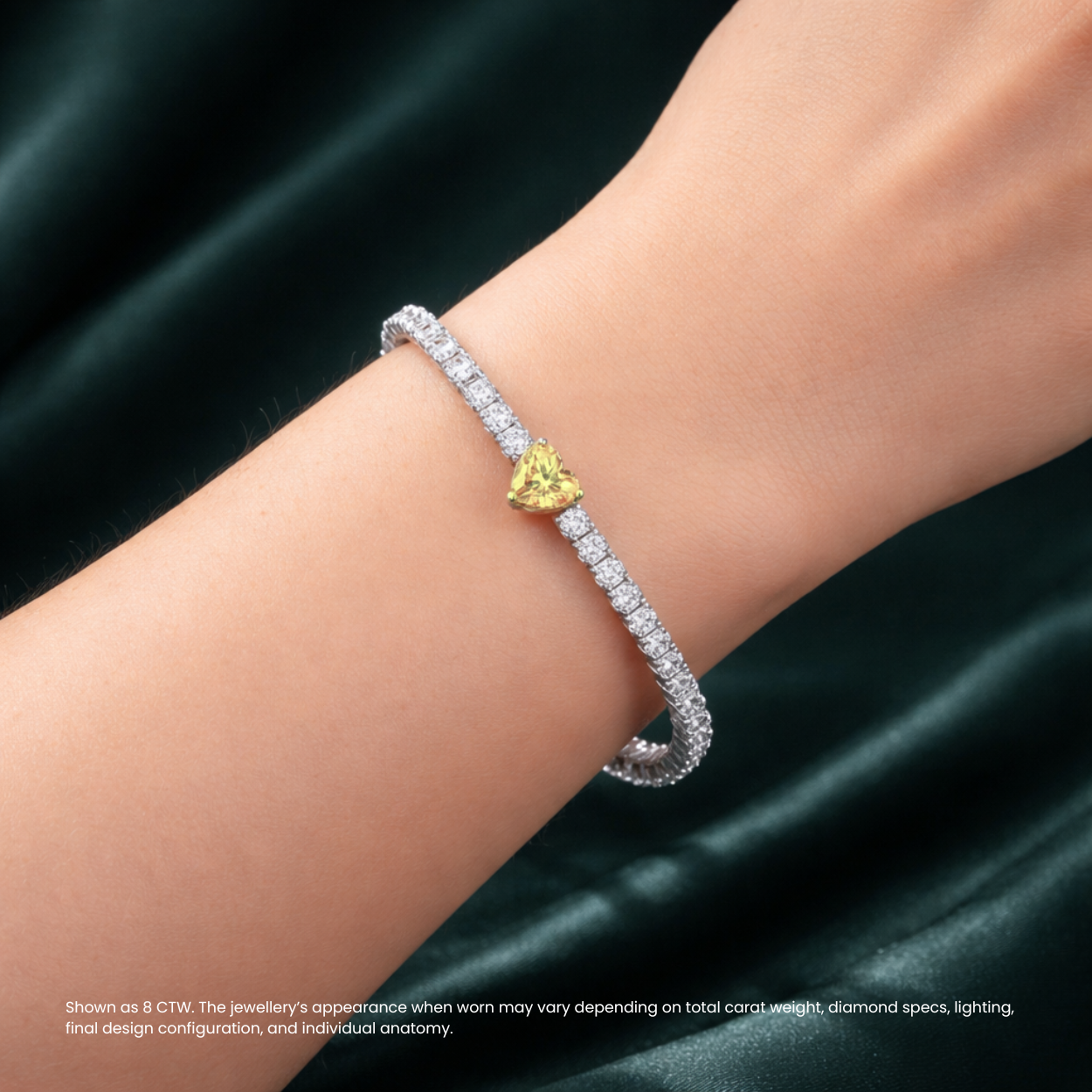 Fancy Yellow Heart Tennis Lab Diamond Bracelet (8 ct. tw.) 18K White Gold