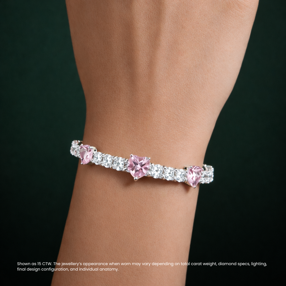 Pink Heart Tennis Lab Diamond Bracelet (15 ct. tw.) 18K White Gold