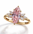 Maryline Accents Fancy Pink Marquise Lab Diamond Ring (Pear & Marquise Side Diamonds)  in Yellow Gold 18K