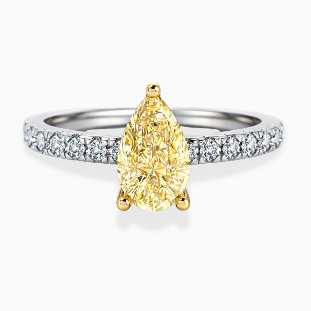 Pave Yellow Pear Lab Diamond Ring in 18K Gold