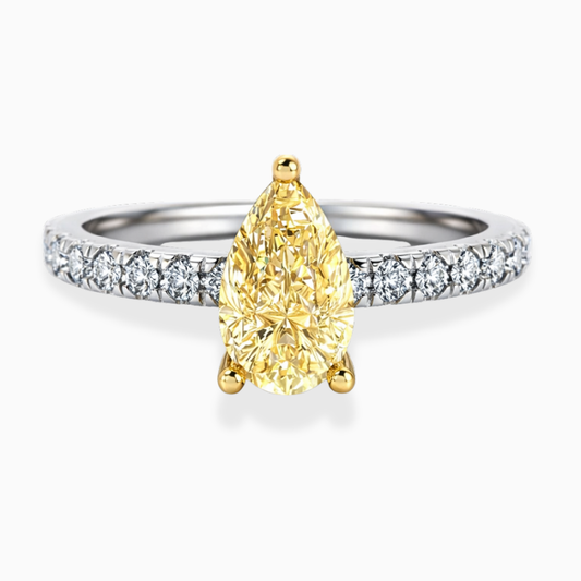 Pave Yellow Pear Lab Diamond Ring in 18K Gold