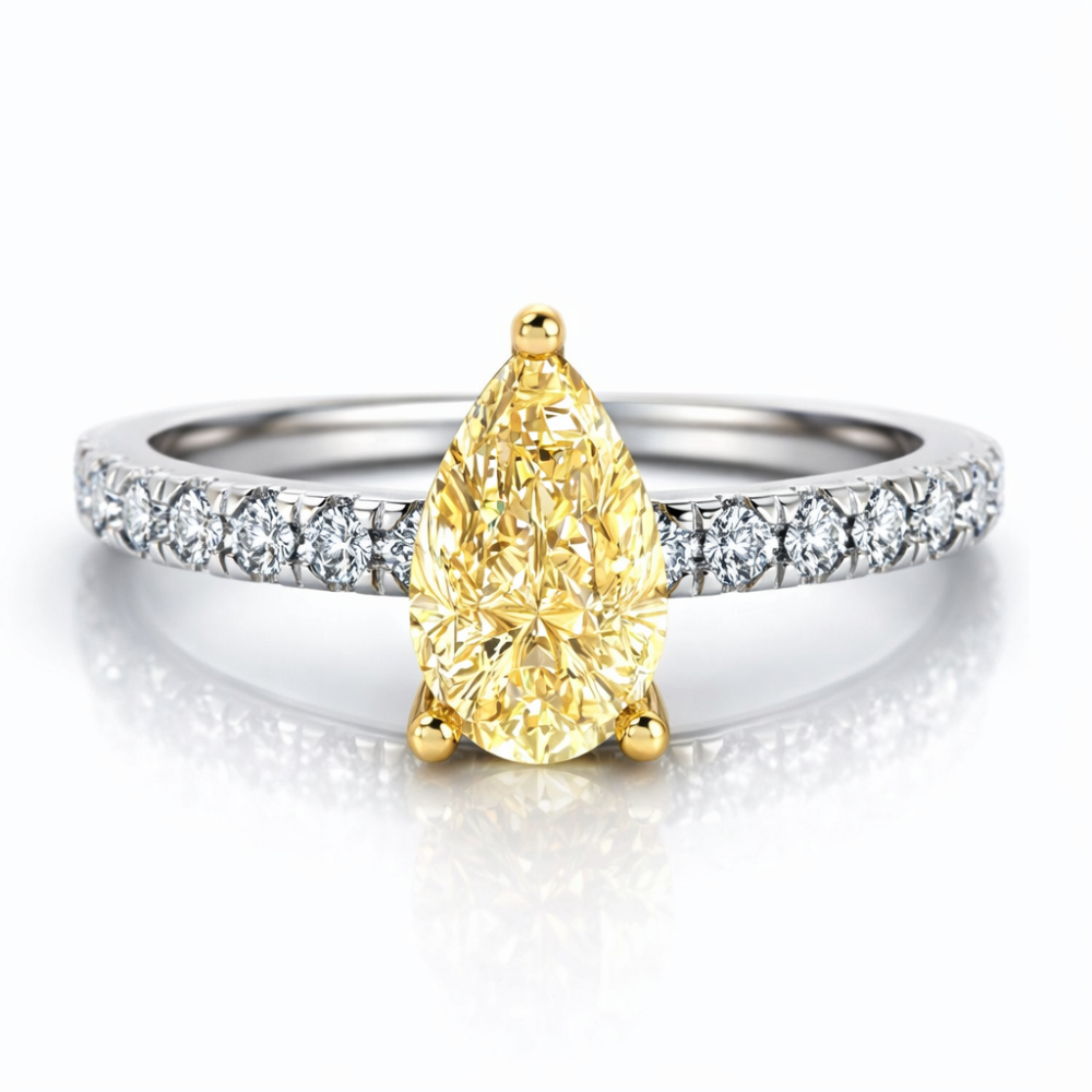 Pave Yellow Pear Lab Diamond Ring in 18K Gold
