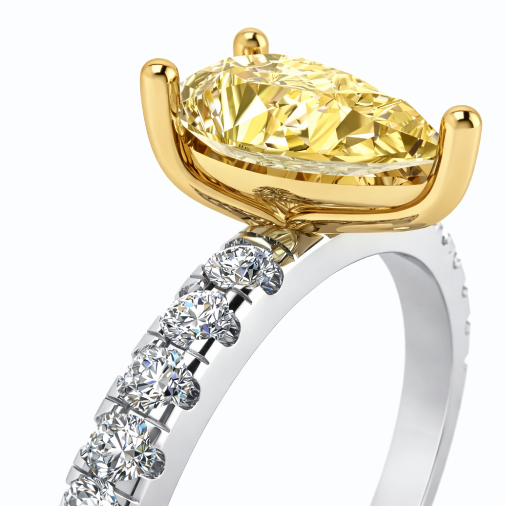 Pave Yellow Pear Lab Diamond Ring in 18K Gold