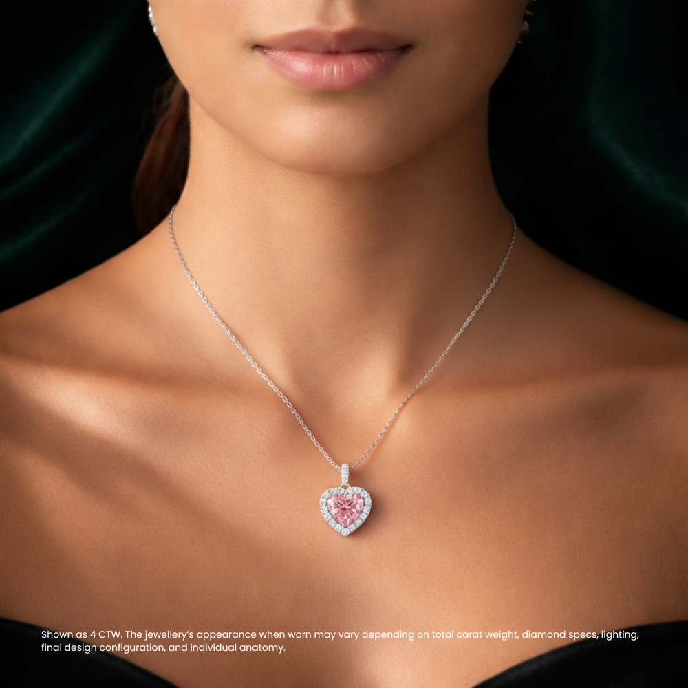 Halo Pink Heart Pendant Lab Diamond ( 2 ct. tw. ) Necklace 18K Gold