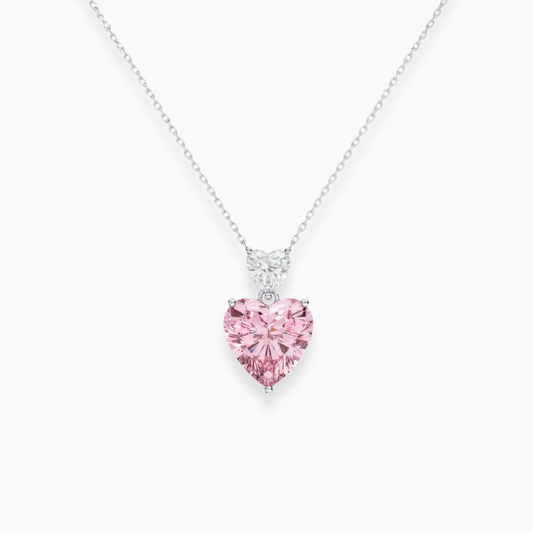 Toi et Moi Pink & White Pink Heart Pendant Lab Diamond ( 5 ct. tw. ) Necklace 18K Gold