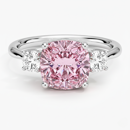 Trilogy Fancy Colored Lab Diamond Ring (Round Side Diamonds) in White Gold 18K