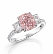 Trilogy Pave Fancy Pink Cushion (Oval Sides) Lab Diamond Ring in White Gold 18K
