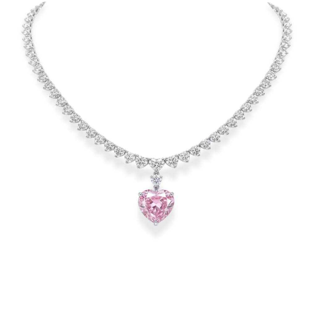 Pink Heart Tennis Lab Diamond ( 30 ct. tw. ) Pendant Necklace (16 in.) 18K White Gold