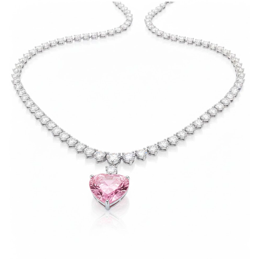 Pink Heart Tennis Lab Diamond ( 20 ct. tw. ) Pendant Necklace (16 in.) 18K White Gold