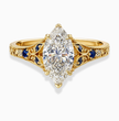 Viola Vintage Ornament Accents (Blue Sapphire and White Round Side Diamonds) Lab Diamond Ring in 18K Gold - Marquise
