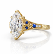 Viola Vintage Ornament Accents (Blue Sapphire and White Round Side Diamonds) Lab Diamond Ring in 18K Gold - Marquise