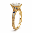 Viola Vintage Ornament Accents (Blue Sapphire and White Round Side Diamonds) Lab Diamond Ring in 18K Gold - Marquise
