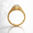 Viola Vintage Ornament Accents (Blue Sapphire and White Round Side Diamonds) Lab Diamond Ring in 18K Gold - Marquise