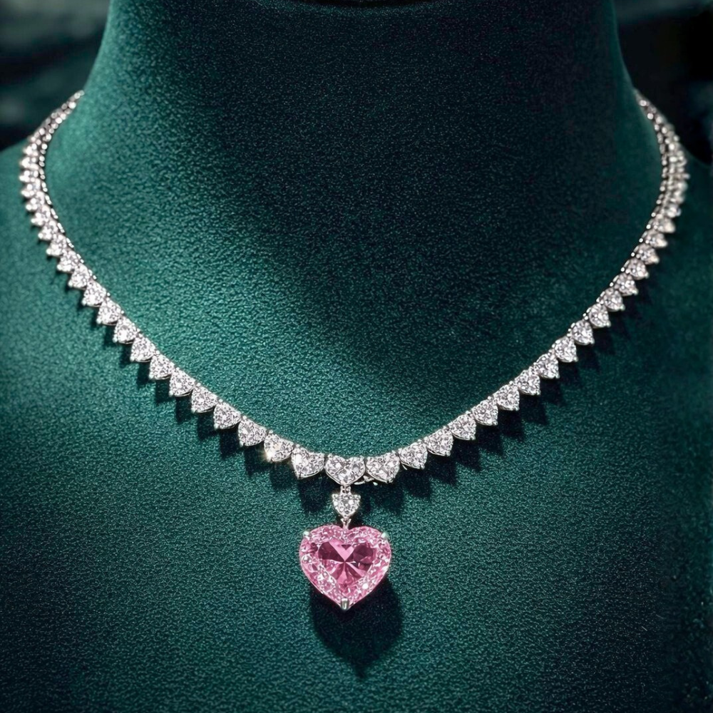 Pink Heart Tennis Lab Diamond ( 30 ct. tw. ) Pendant Necklace (16 in.) 18K White Gold