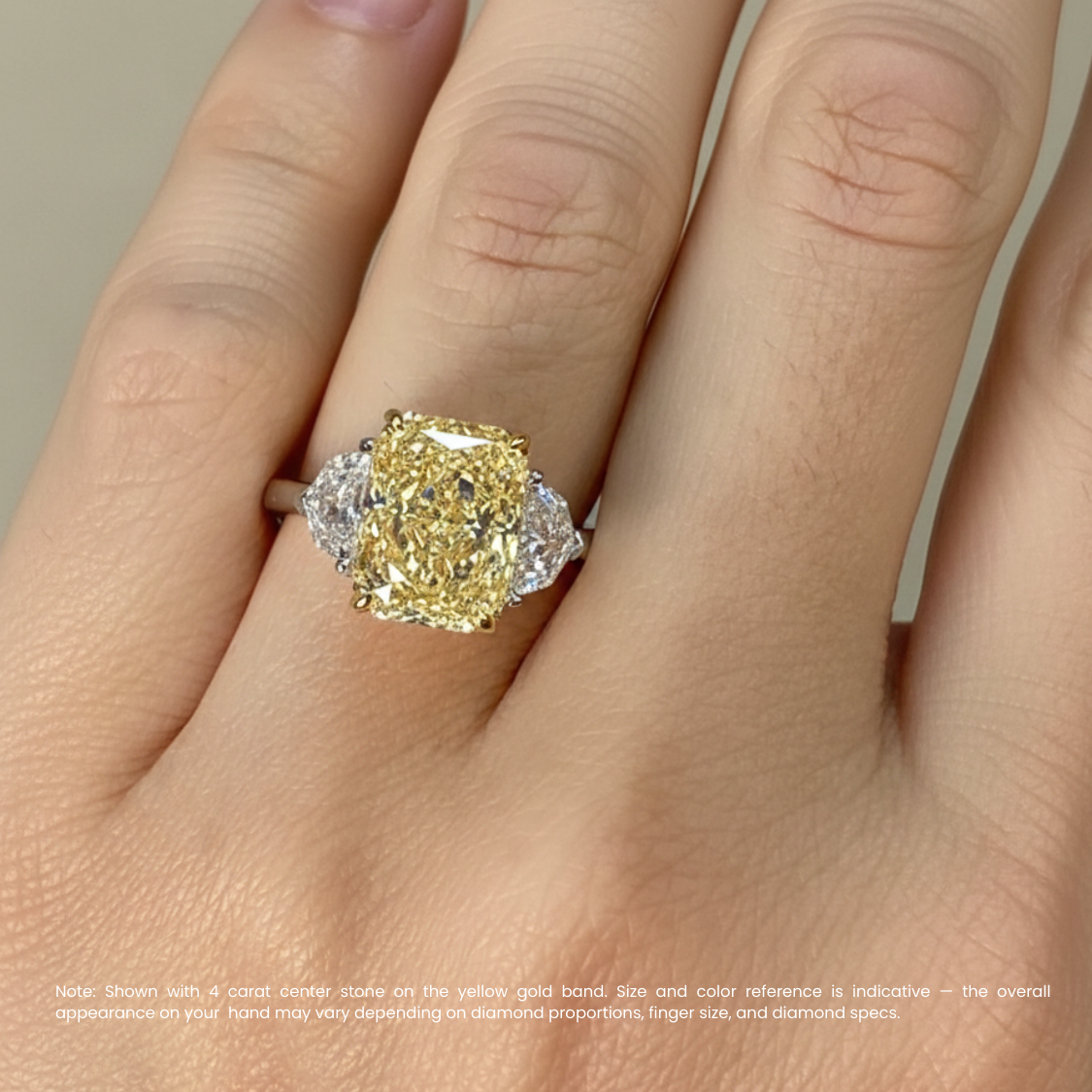 Trilogy Fancy Yellow Radiant (Epaulette Side Diamonds ) Lab Diamond Ring in White Gold 18K