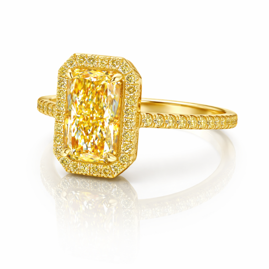 Halo Pave Fancy Yellow Radiant (Yellow Pave and Halo Diamonds) Lab Diamond Ring in Yellow Gold 18K