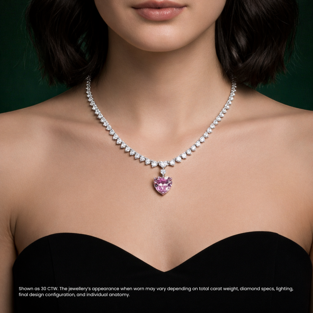 Pink Heart Tennis Lab Diamond ( 30 ct. tw. ) Pendant Necklace (16 in.) 18K White Gold