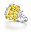 Trilogy Fancy Yellow Emerald (Trapezoid Side Diamonds) Lab Diamond Ring in White Gold 18K