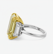 Trilogy Fancy Yellow Emerald (Trapezoid Side Diamonds) Lab Diamond Ring in White Gold 18K
