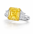 Trilogy Fancy Yellow Asscher (Trapezoid Side Diamonds) Lab Diamond Ring in White Gold 18K